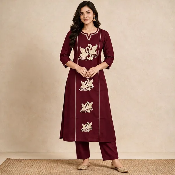 Maroon_Cotton_Kurta_Set_For_Women