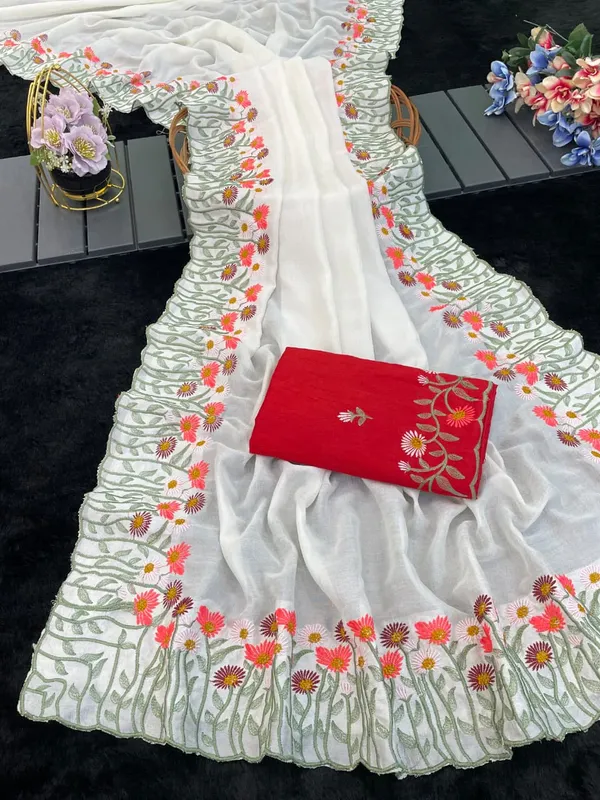 White_Vichitra_Silk_Saree_For_Women