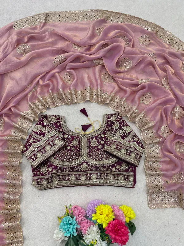 Maroon_Fendi_Satin_Blouse_And_Dupatta_Set_For_Women