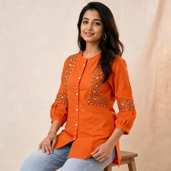 Orange_Cotton_Kurta_For_Women