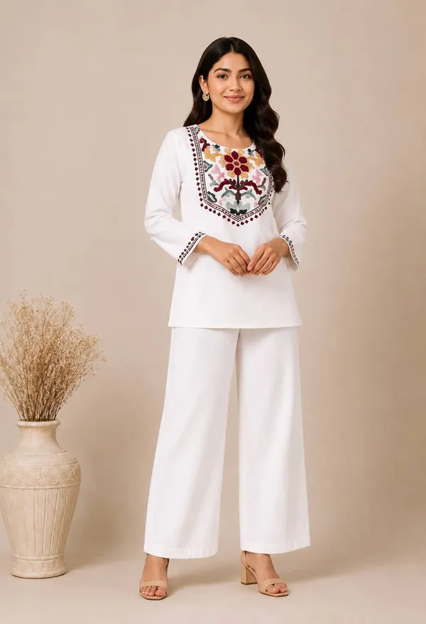 White_Cotton_Kurta_Palazzo_Set_For_Women