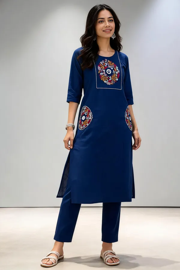 Blue_Cotton_Kurta_Pant_Set_For_Women