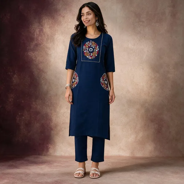 Blue_Cotton_Kurta_Pant_Set_For_Women