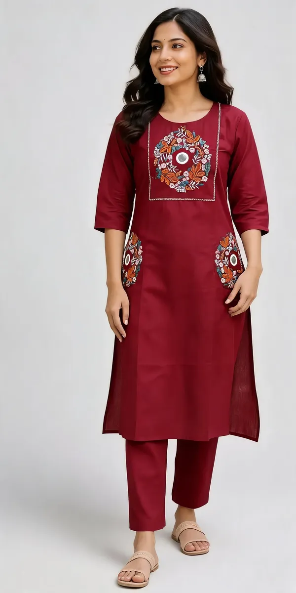 Maroon_Cotton_Kurta_Set_For_Women