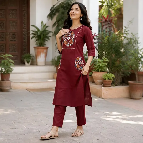 Maroon_Cotton_Kurta_Set_For_Women