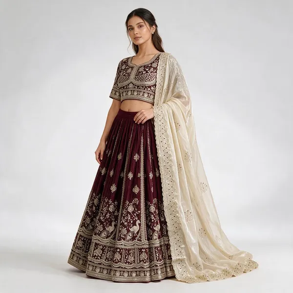 Maroon_Fendi_Satin_Blouse_And_Dupatta_Set_For_Women