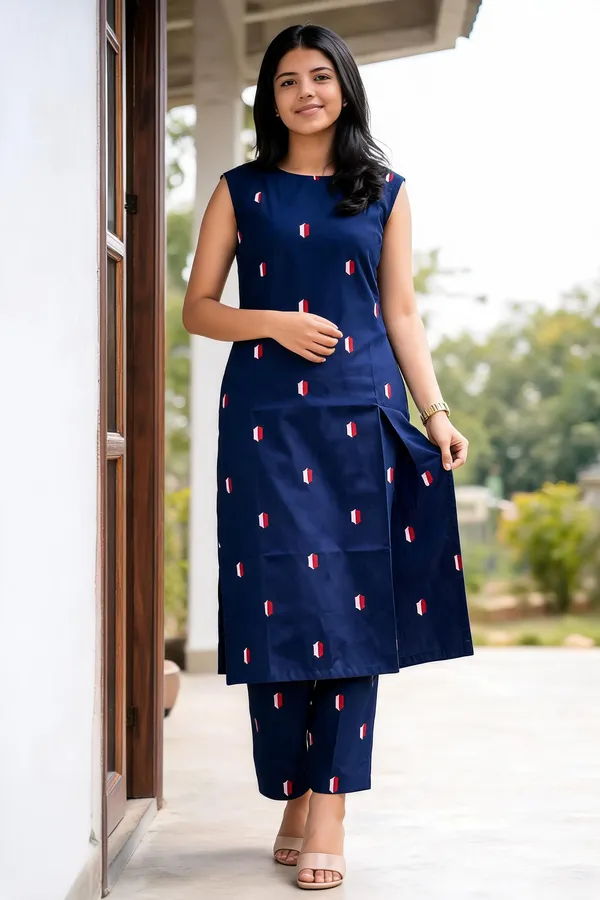 Navy_Cotton_Kurta_Set_For_Women