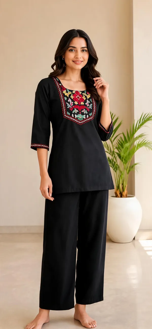 Black_Cotton_Kurta_Palazzo_Set_For_Women