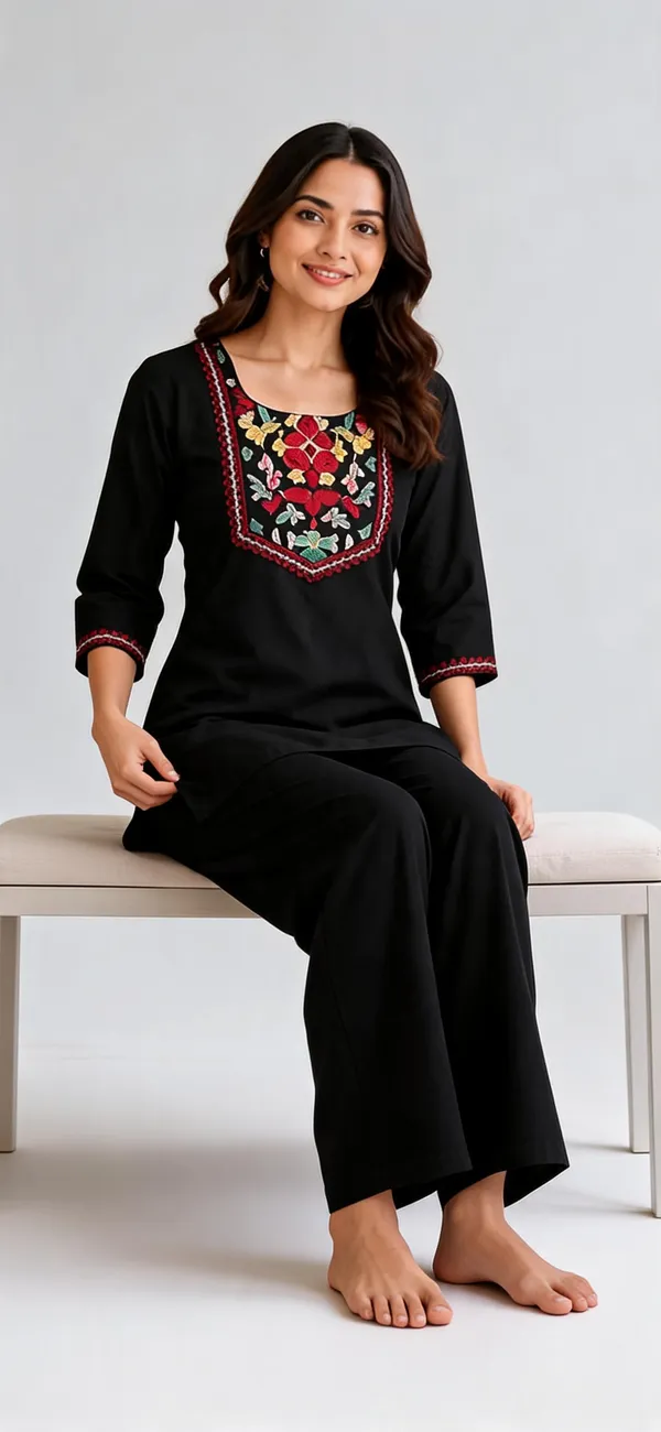 Black_Cotton_Kurta_Palazzo_Set_For_Women