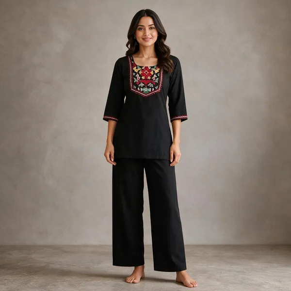 Black_Cotton_Kurta_Palazzo_Set_For_Women