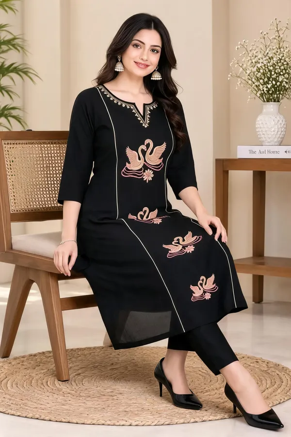 Black_Cotton_Kurta_Set_For_Women