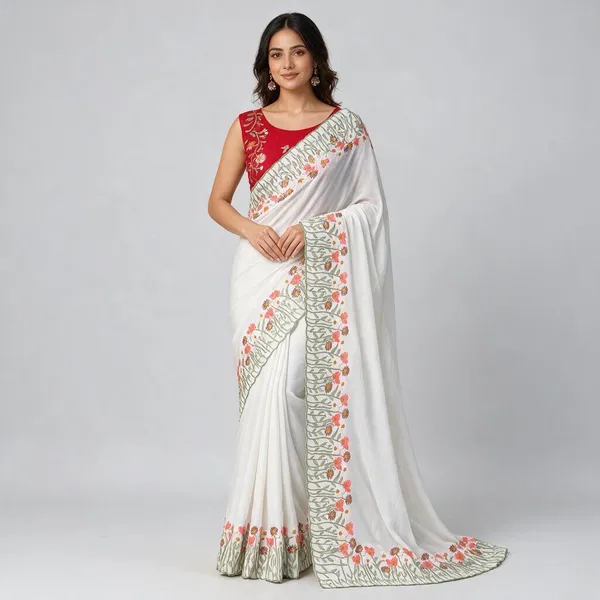 White_Vichitra_Silk_Saree_For_Women