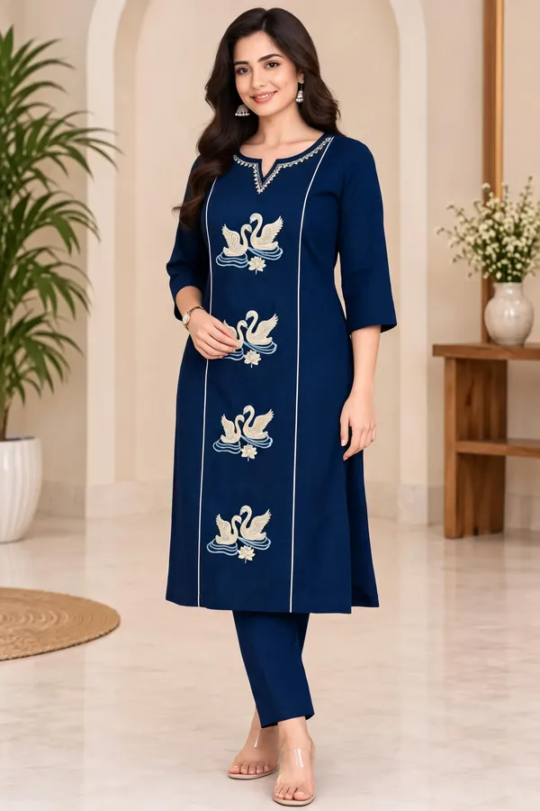 Navy_Cotton_Kurta_Set_For_Women