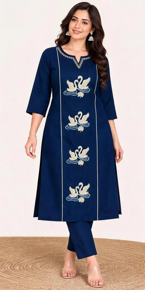 Navy_Cotton_Kurta_Set_For_Women