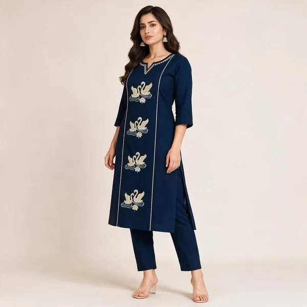 Navy_Cotton_Kurta_Set_For_Women
