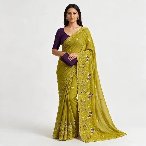 Lime_Vichitra_Silk_Saree_For_Women
