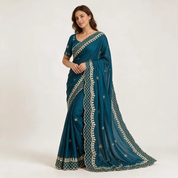 Teal_Vichitra_Silk_Saree_For_Women