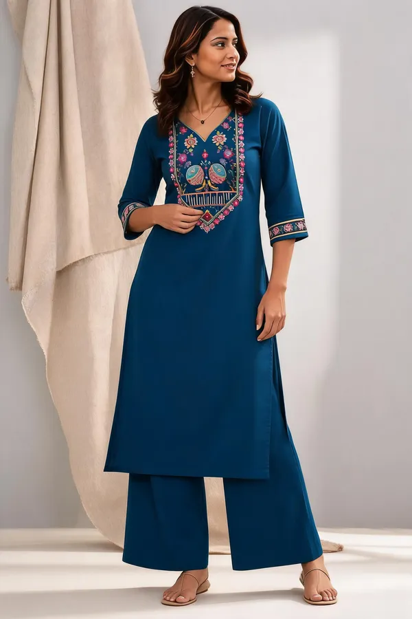 Blue_Cotton_Kurta_Set_For_Women