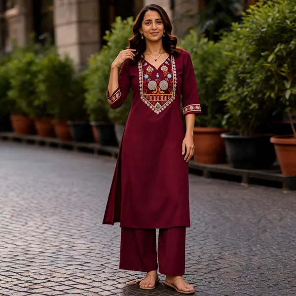 Maroon_Cotton_Kurta_Set_For_Women