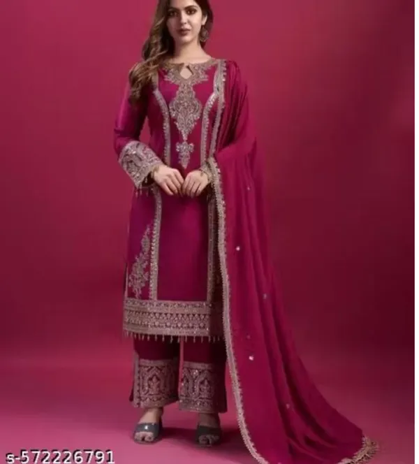 Maroon_Rayon_Slub_Straight_Embroidered_Kurta_Set_For_Women
