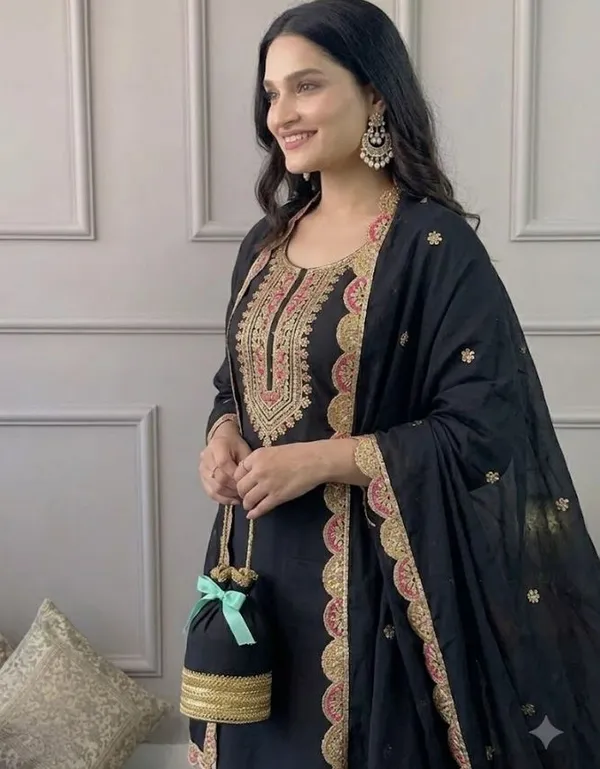 Black_Rayon_Slub_Straight_Embroidered_Kurta_Set_For_Women