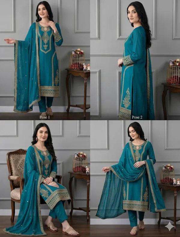 Teal_Rayon_Slub_Straight_Embroidered_Kurta_Set_For_Women