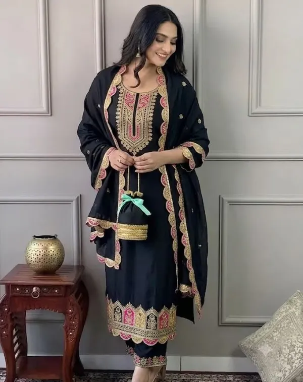 Black_Rayon_Slub_Straight_Embroidered_Kurta_Set_For_Women