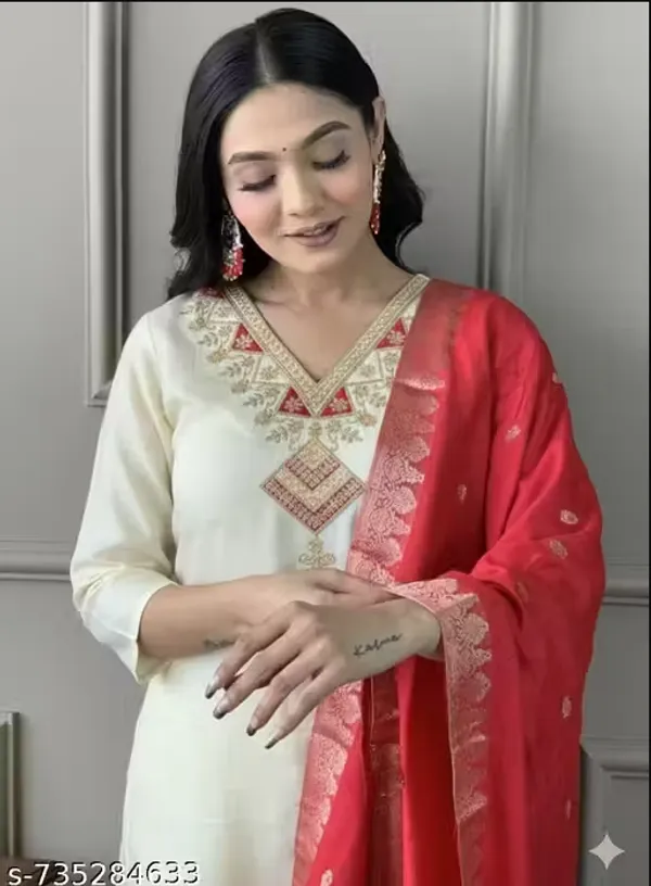 Ivory_Rayon_Slub_Straight_Embroidered_Kurta_Set_For_Women