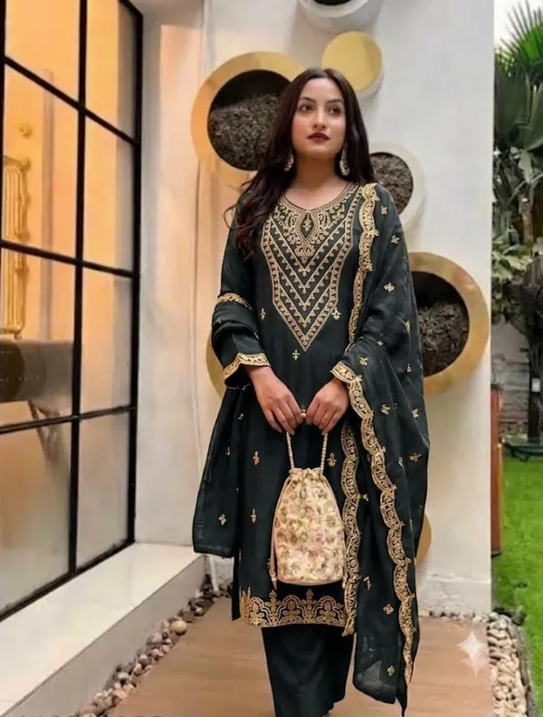 Black_Rayon_Slub_Straight_Embroidered_Kurta_Set_For_Women