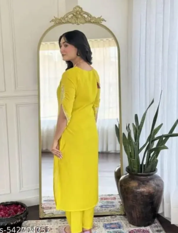 Yellow_Rayon_Slub_Straight_Embroidered_Kurta_Set_For_Women