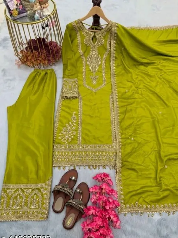 Olive_Green_Rayon_Slub_Straight_Embroidered_Kurta_Set_For_Women