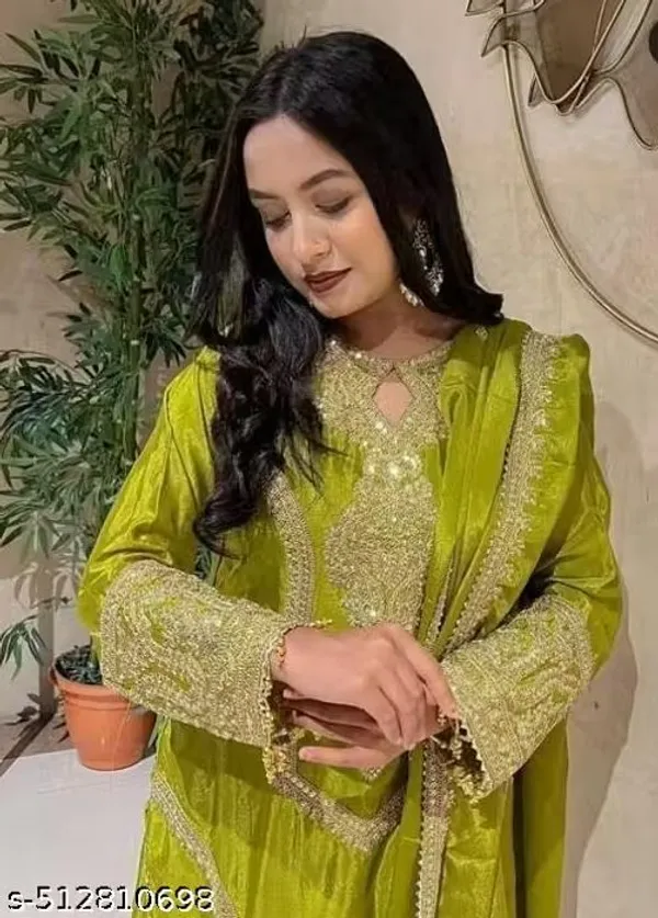 Olive_Green_Rayon_Slub_Straight_Embroidered_Kurta_Set_For_Women