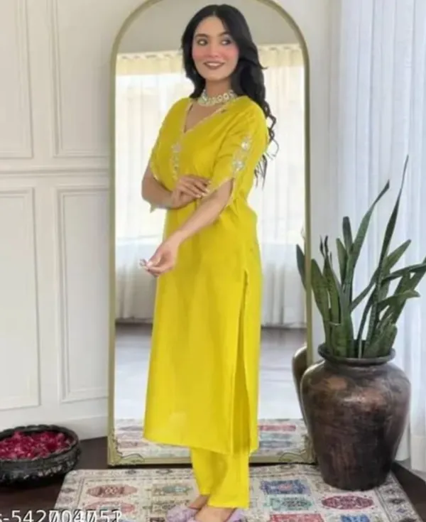 Yellow_Rayon_Slub_Straight_Embroidered_Kurta_Set_For_Women