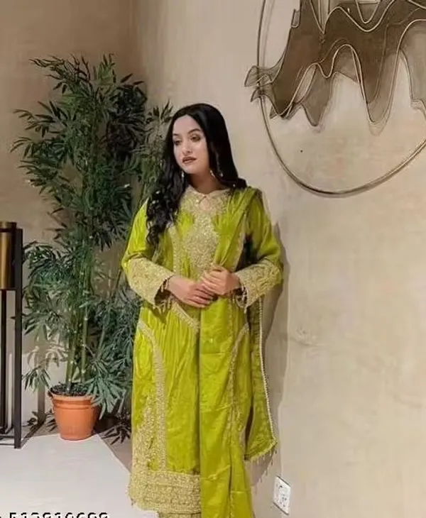 Olive_Green_Rayon_Slub_Straight_Embroidered_Kurta_Set_For_Women