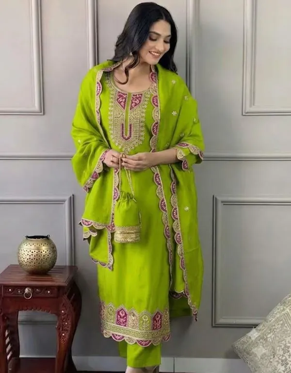 Green_Rayon_Slub_Straight_Embroidered_Kurta_Set_For_Women
