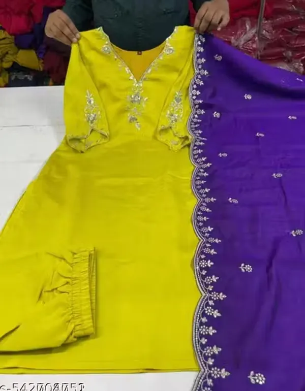 Yellow_Rayon_Slub_Straight_Embroidered_Kurta_Set_For_Women