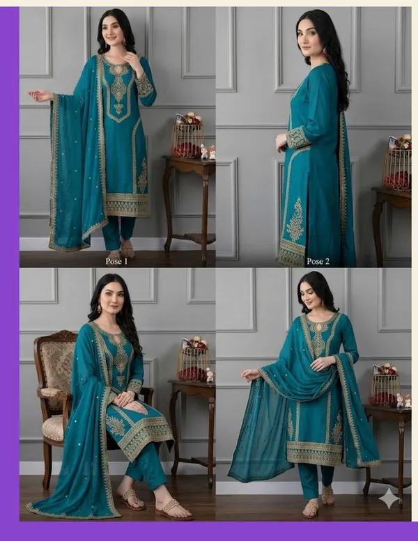 Teal_Rayon_Slub_Straight_Embroidered_Kurta_Set_For_Women