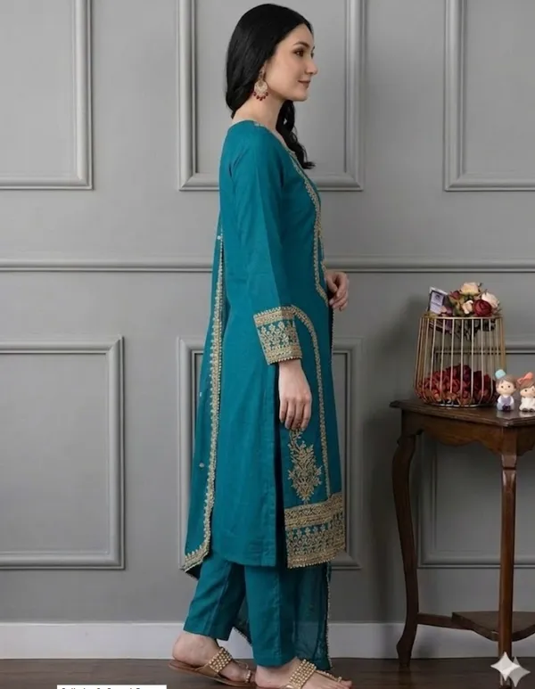 Teal_Rayon_Slub_Straight_Embroidered_Kurta_Set_For_Women
