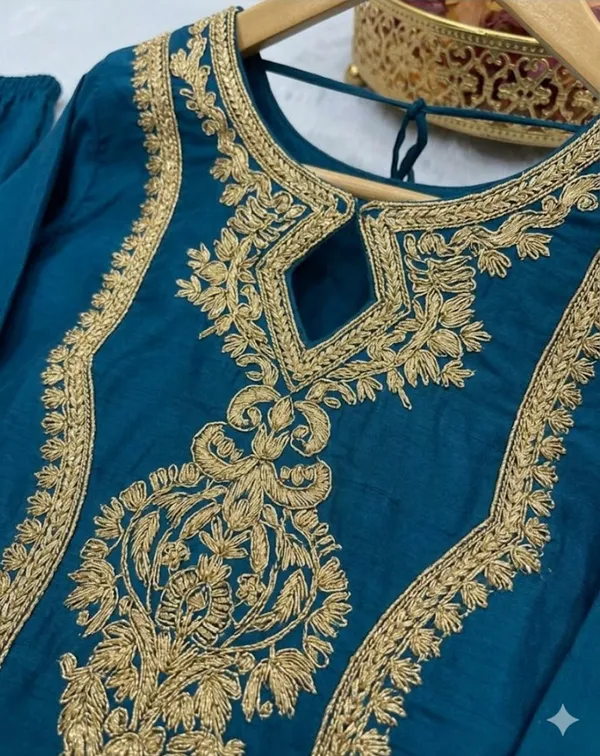 Teal_Rayon_Slub_Straight_Embroidered_Kurta_Set_For_Women