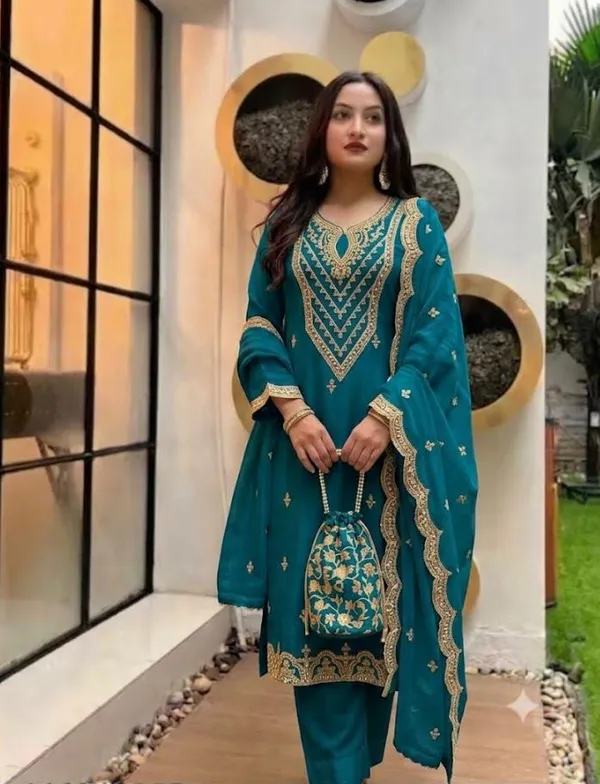 Flagged:_Teal_Rayon_Slub_Straight_Kurta_Set_For_Women