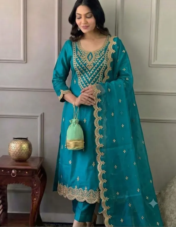 Flagged:_Teal_Rayon_Slub_Straight_Kurta_Set_For_Women