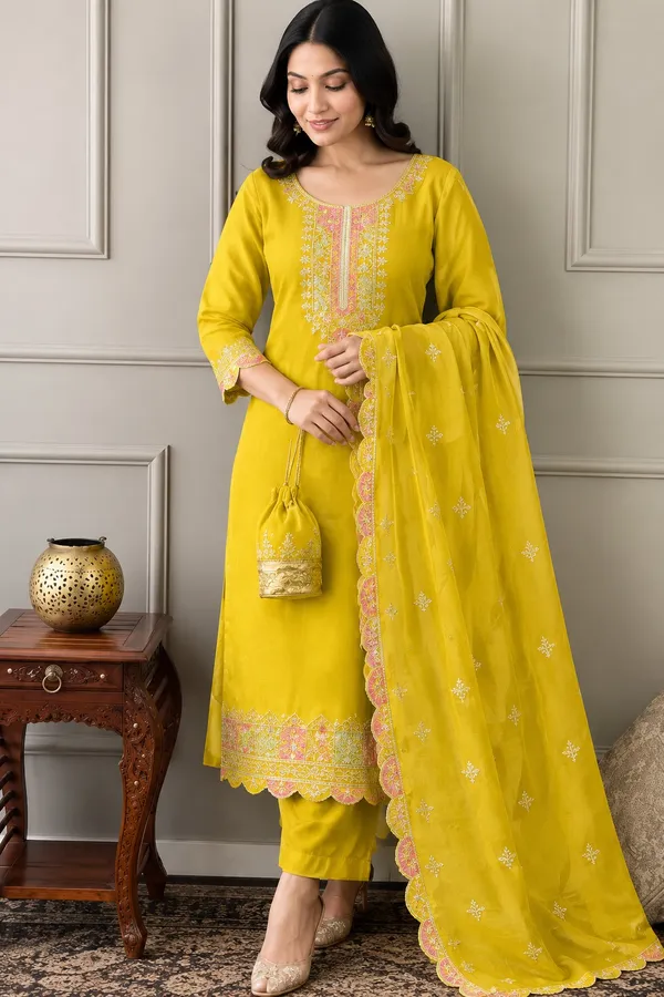 Yellow_Rayon_Slub_Kurta_Set_For_Women