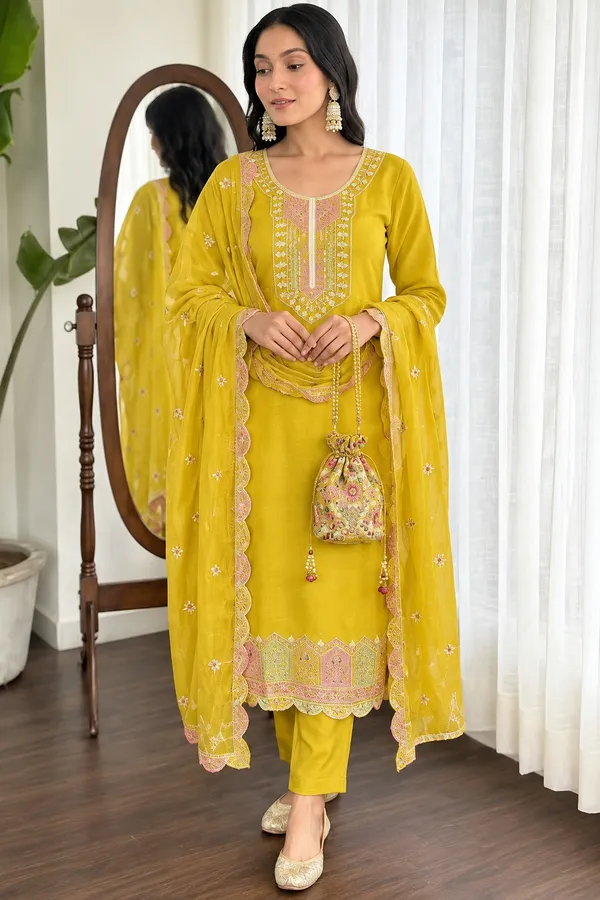 Yellow_Rayon_Slub_Kurta_Set_For_Women