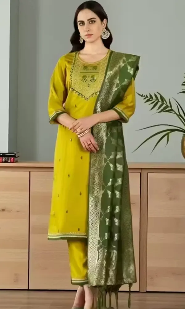 Lemon_Yellow_Rayon_Slub_Kurta_Set_For_Women