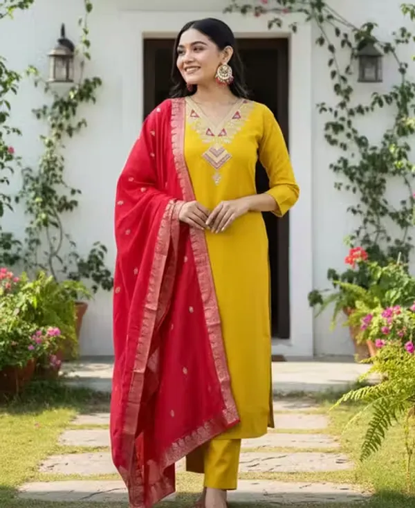 Haldi_Yellow_Rayon_Slub_Kurta_Set_For_Women