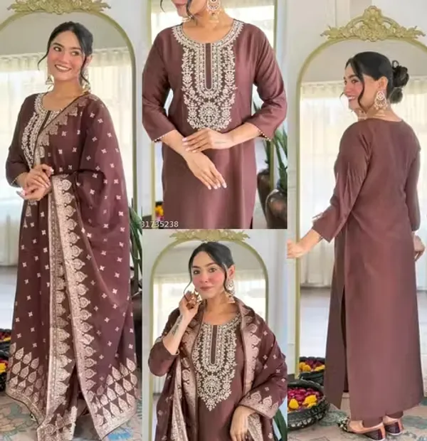 Crystal_Brown_Rayon_Slub_Kurta_Set_For_Women