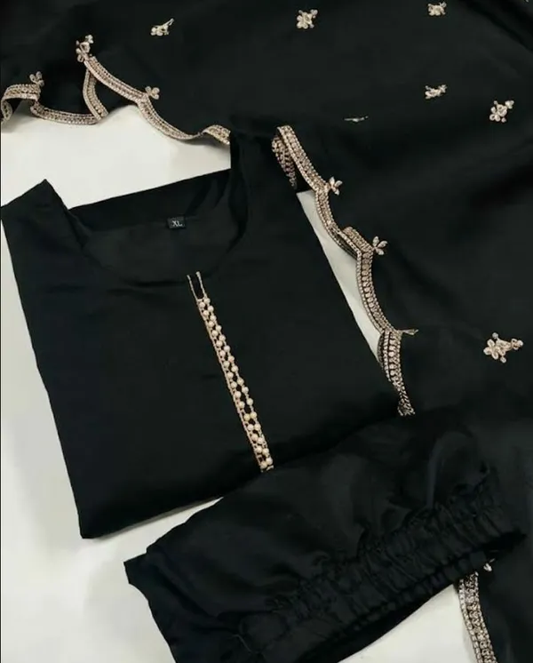 Black_Rayon_Slub_Straight_Embroidered_Kurta_Set_For_Women