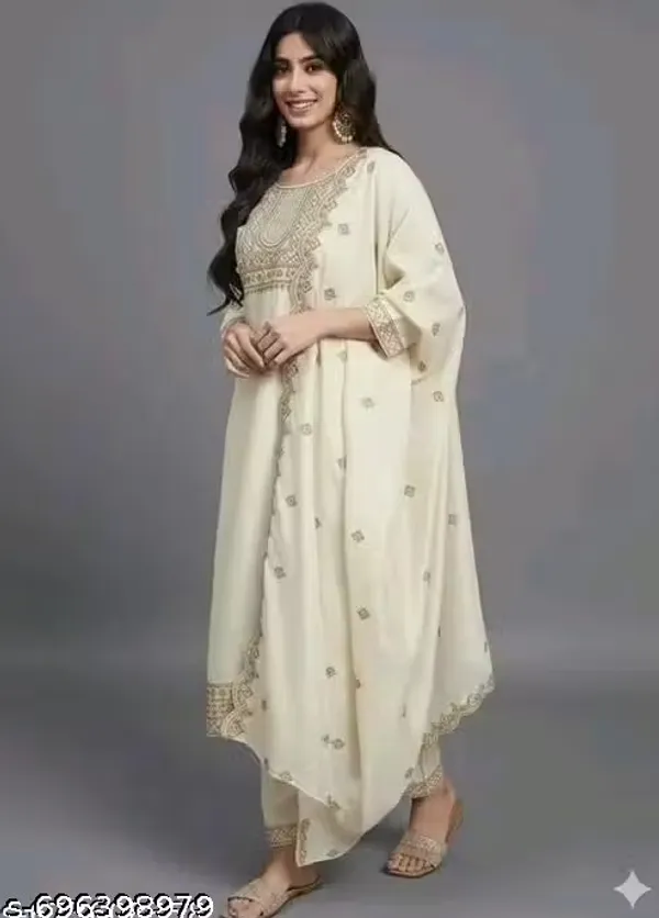 Cream_Rayon_Slub_Straight_Embroidered_Kurta_Set_For_Women