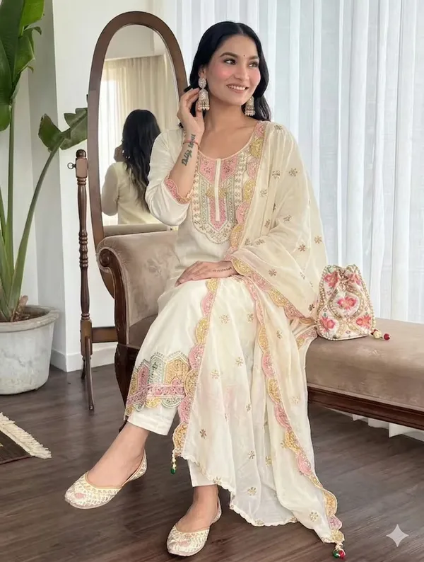 White_Rayon_Slub_Straight_Embroidered_Kurta_Set_For_Women