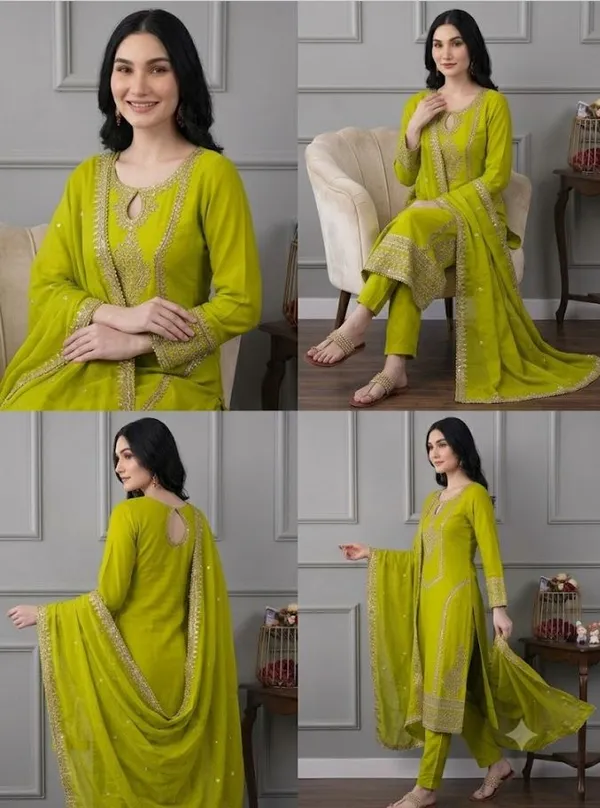 Olive_Green_Rayon_Slub_Straight_Embroidered_Kurta_Set_For_Women